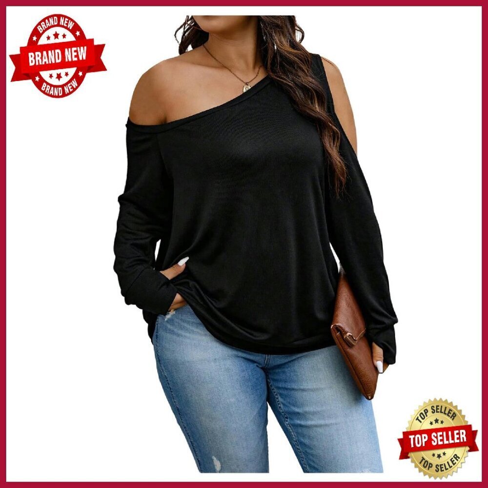 Plus Size Off Shoulder Sweatshirt Cut Out Long Sleeve Pullover Top